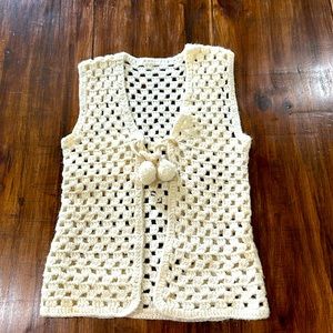 Vintage crocheted Cream Vest 1970's Girls XS